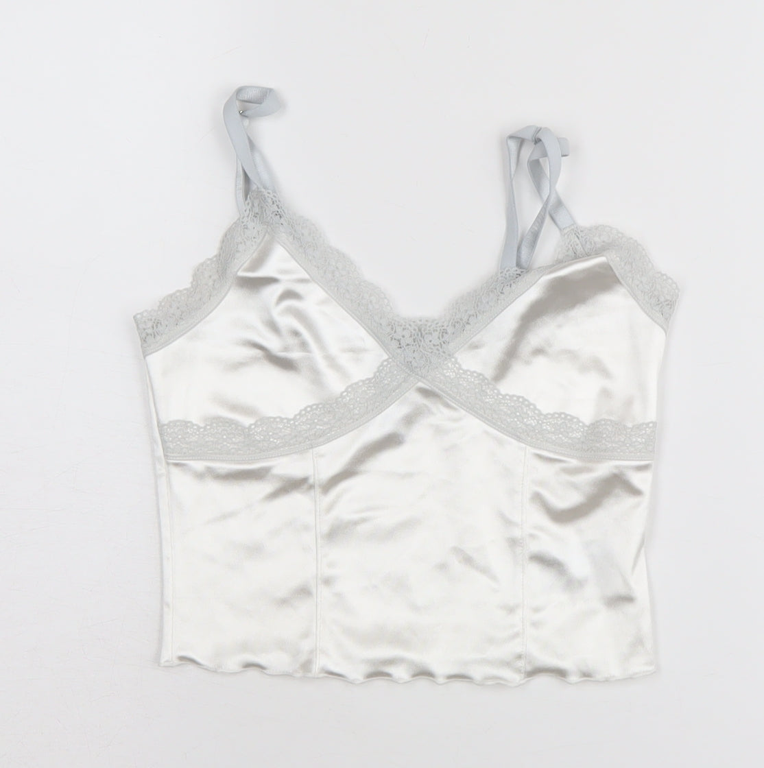H&M Women Ivory Camisole Top XXS Satin Lace