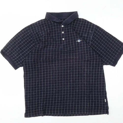 Maine New England Men's Blue Check Polo Shirt L