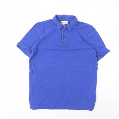 Reiss Men's Blue Cotton Polo Shirt S Short Sleeve