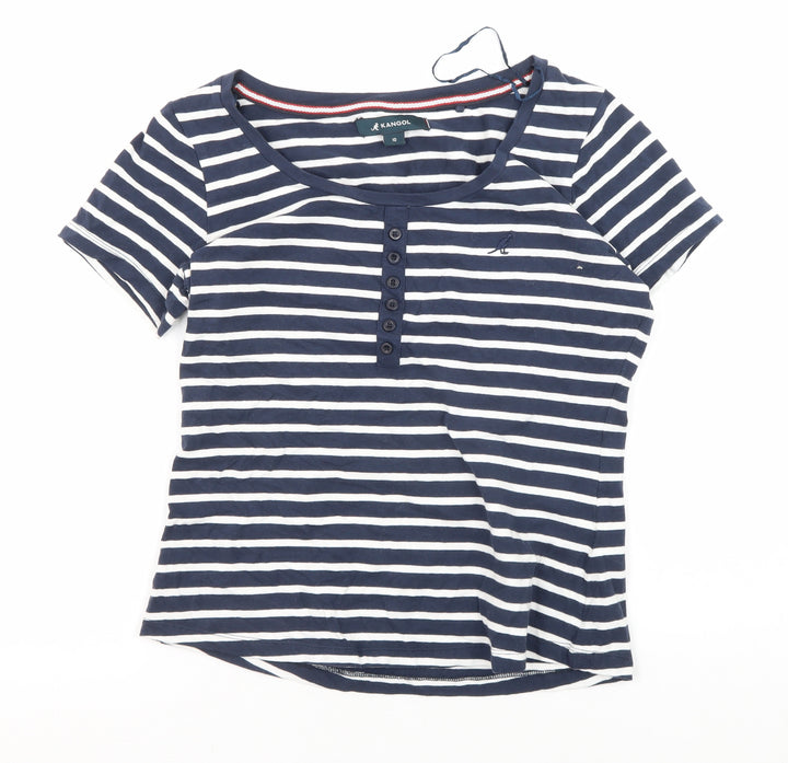Kangol Women's Blue Striped Henley T-Shirt Size 10
