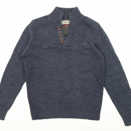 TwistedSoul Men's Blue Henley Jumper, M, Classic Style