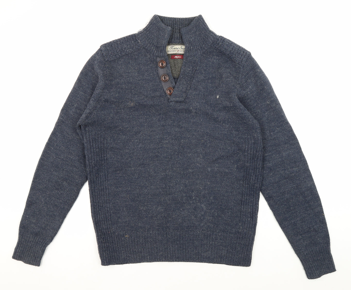 TwistedSoul Men's Blue Henley Jumper, M, Classic Style