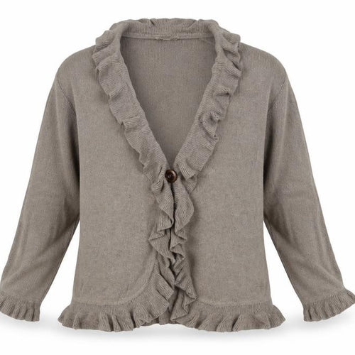 CC Women's Brown Ruffle Cardigan, Size L, Casual Autumn Knit