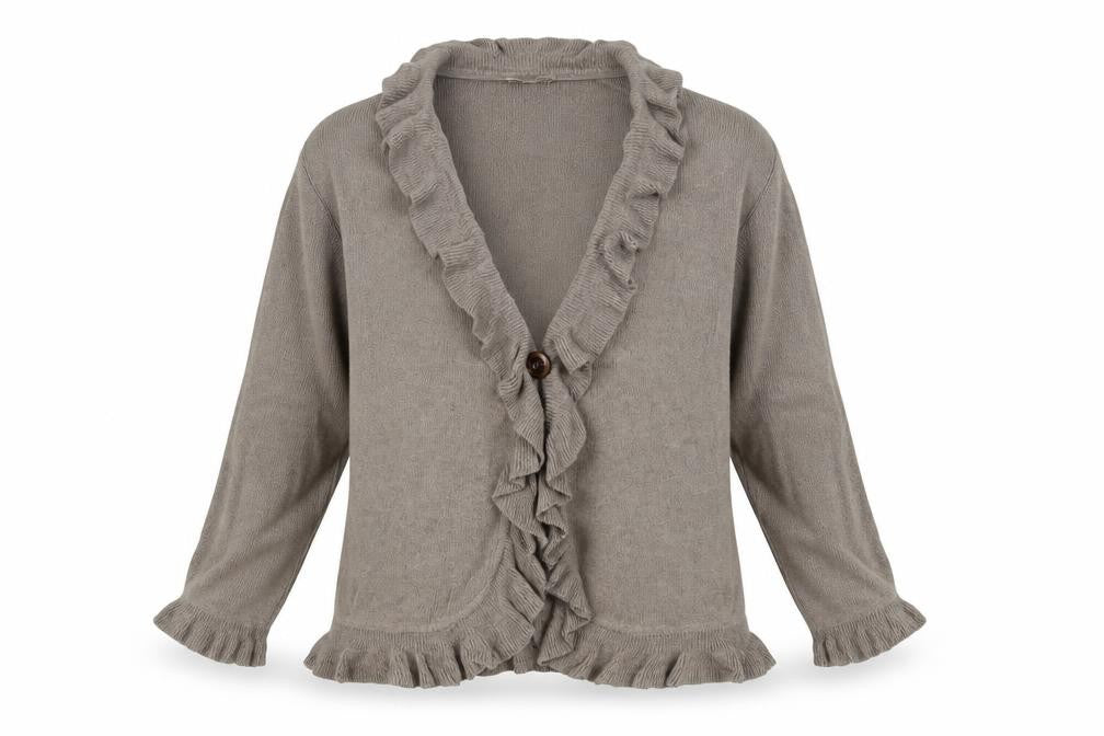 CC Women's Brown Ruffle Cardigan, Size L, Casual Autumn Knit