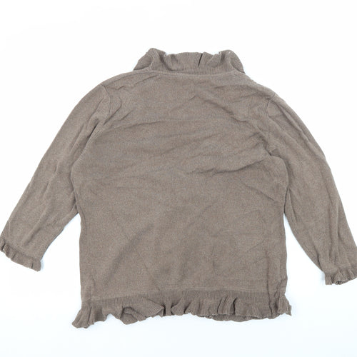CC Women's Brown Ruffle Cardigan, Size L, Casual Autumn Knit