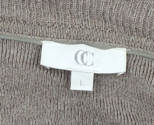 CC Women's Brown Ruffle Cardigan, Size L, Casual Autumn Knit