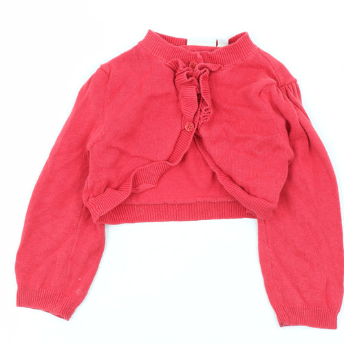JoJo Maman Bébé Girls Red Cotton Shrug, 36 Months, Knit Jumper