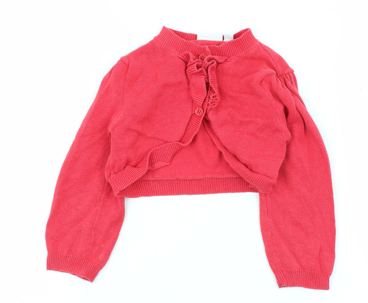 JoJo Maman Bébé Girls Red Cotton Shrug, 36 Months, Knit Jumper