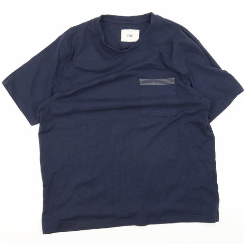Folk Men's Blue Short Sleeve Cotton T-Shirt M