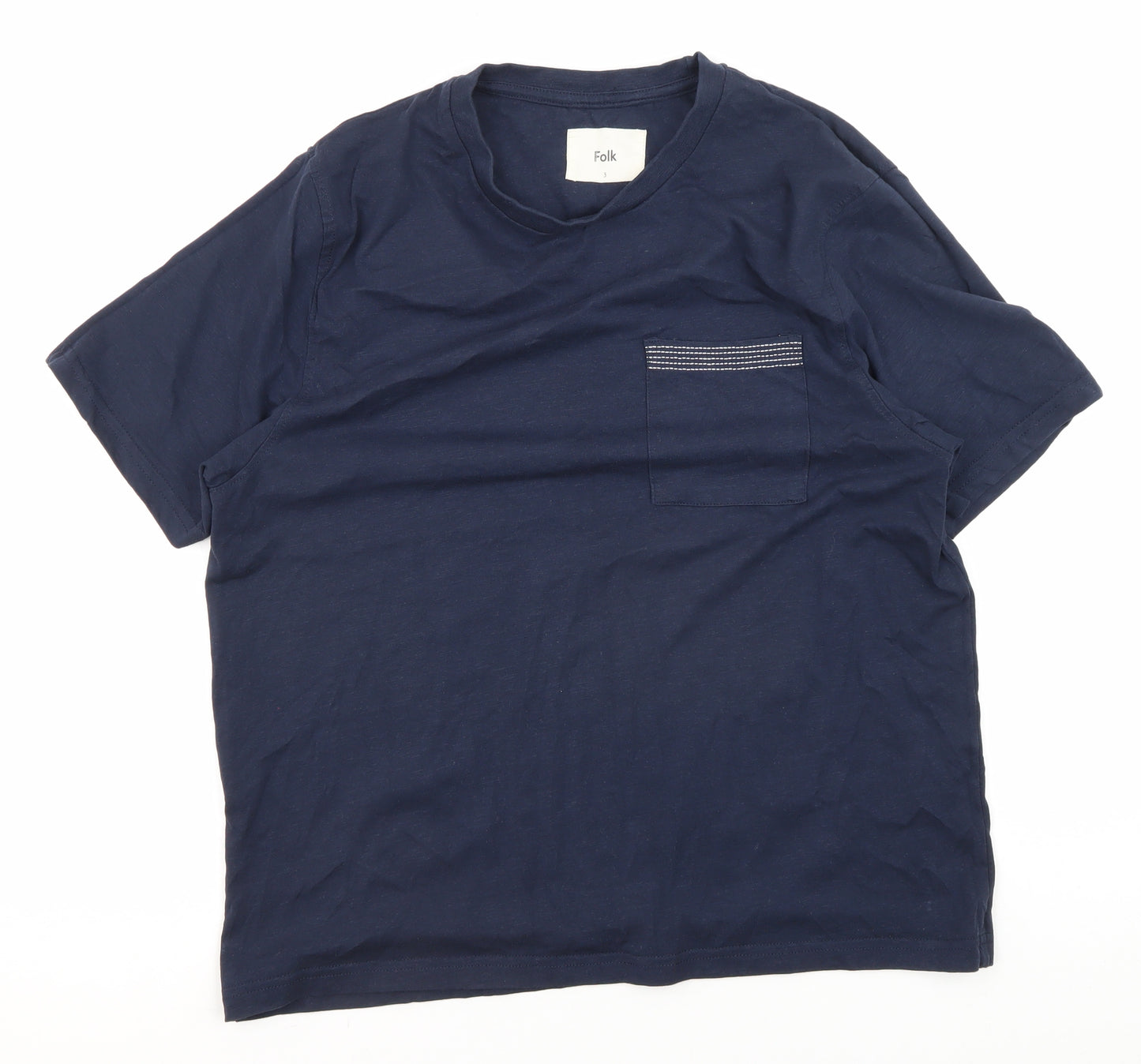 Folk Men's Blue Short Sleeve Cotton T-Shirt M