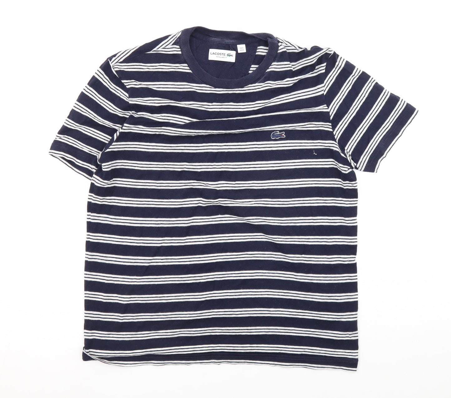 Lacoste Men's Blue Striped T-Shirt - M Regular Fit