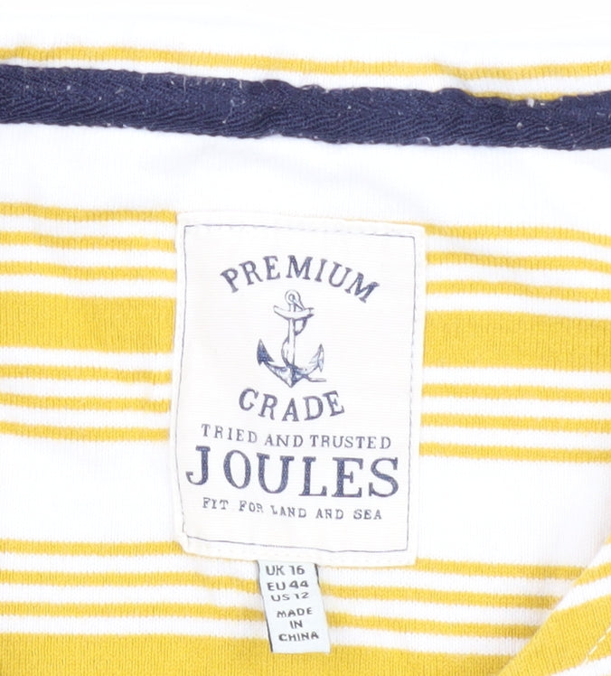 Joules Women's Yellow Striped T-Shirt Size 16