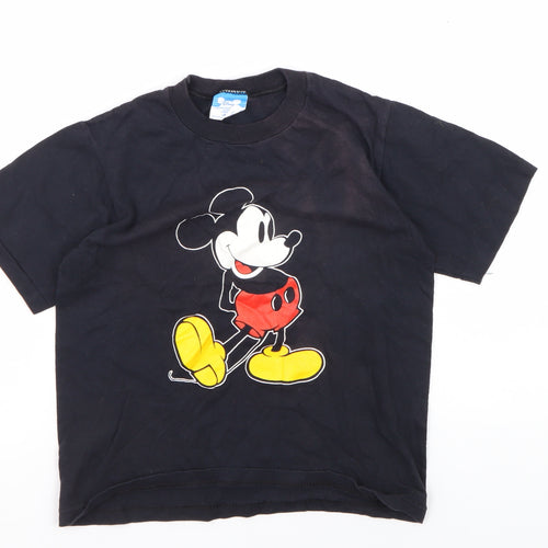 Disney Girls' Black Mickey Mouse T-Shirt - Large, Casual Fun