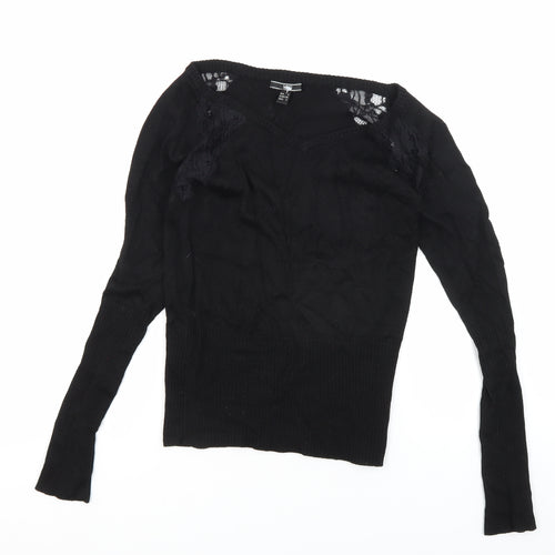 MNG Women's Black Lace V-Neck Blouse XS