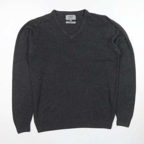 Marks and Spencer Men's Grey V-Neck Pullover Jumper S