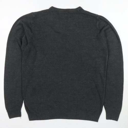 Marks and Spencer Men's Grey V-Neck Pullover Jumper S