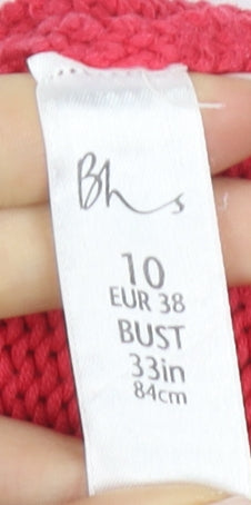 BH Women's Red Cable-Knit Pullover Jumper Size 10