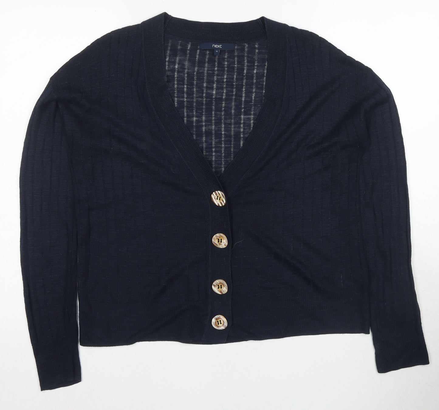 Next Women's Blue V-Neck Cardigan, Size 12, Button Accents