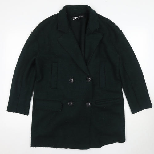 Zara Women's Black Pea Coat Size 6 Wool Blend Long