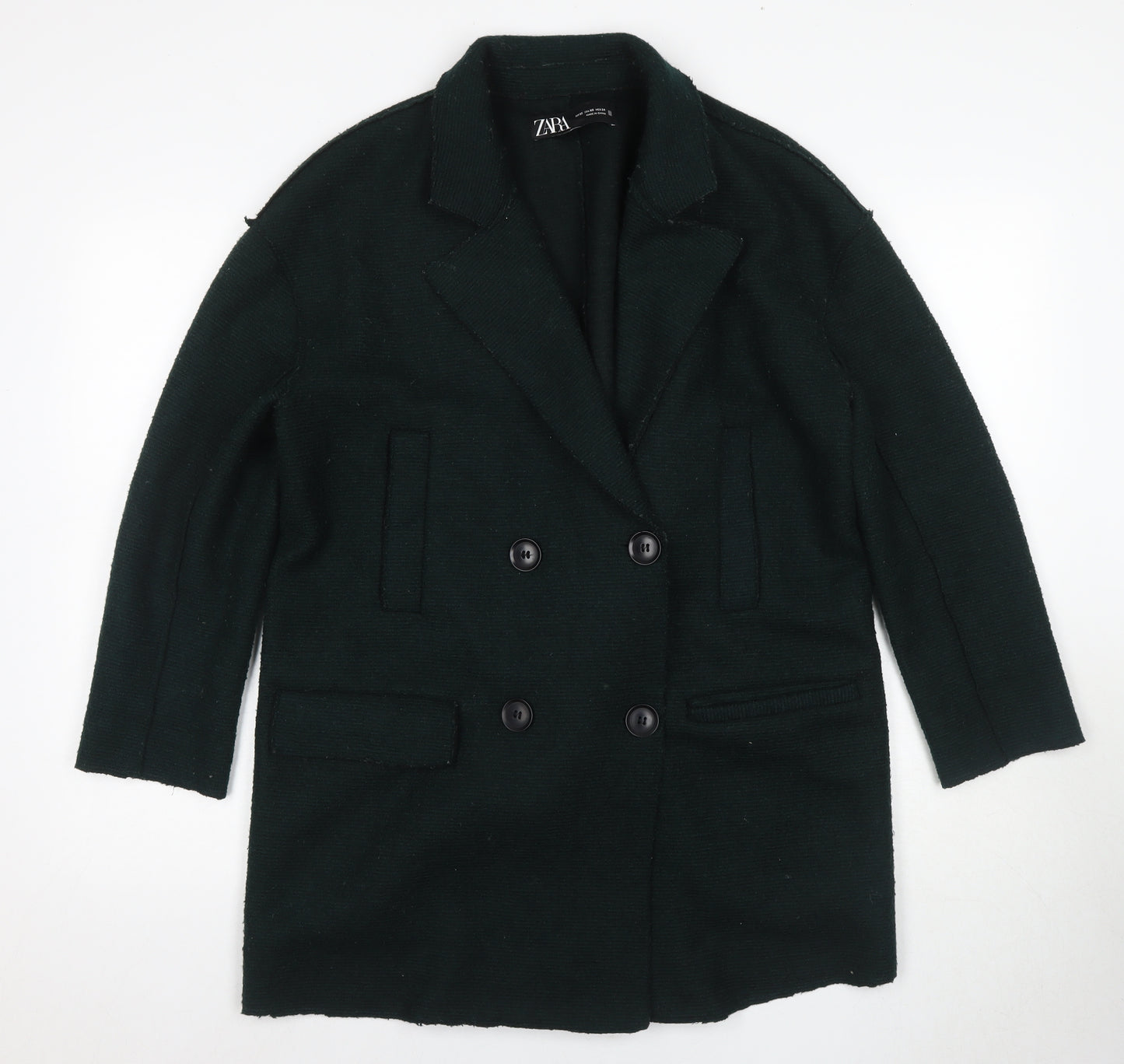 Zara Women's Black Pea Coat Size 6 Wool Blend Long