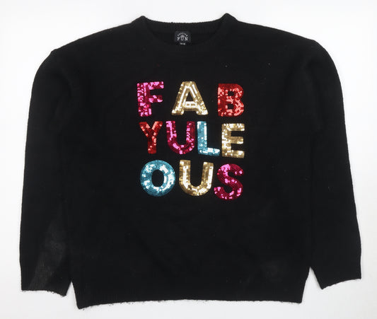 FESTIVE FUN Women's Black Pullover Sequin Jumper Size 14