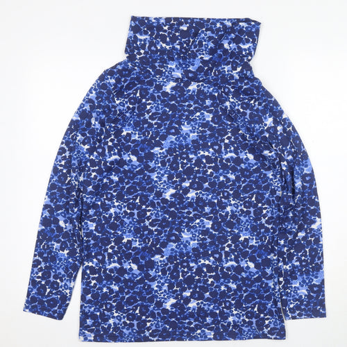 ISLE Women's Blue Floral Long Sleeve High Neck Jersey Top