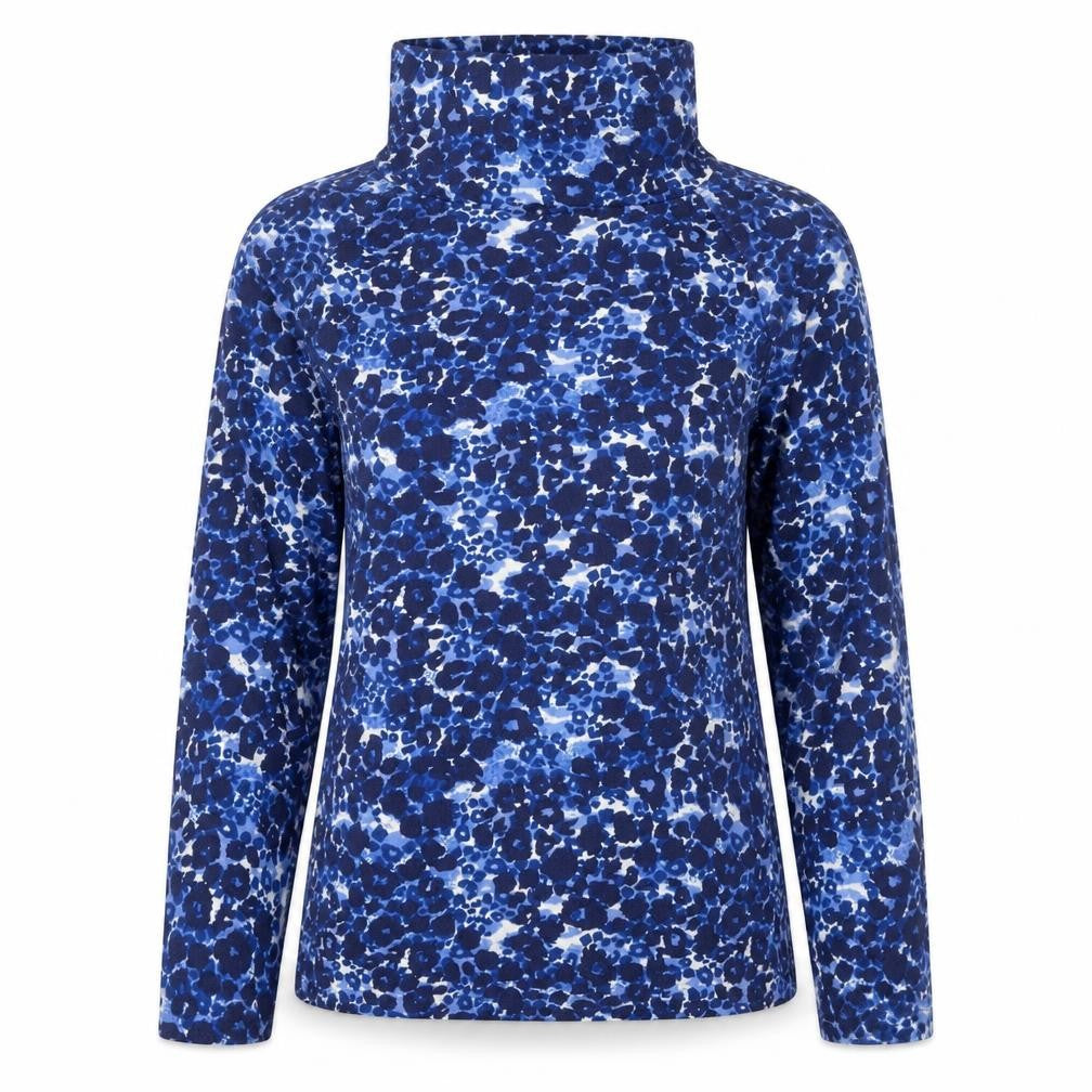 ISLE Women's Blue Floral Long Sleeve High Neck Jersey Top