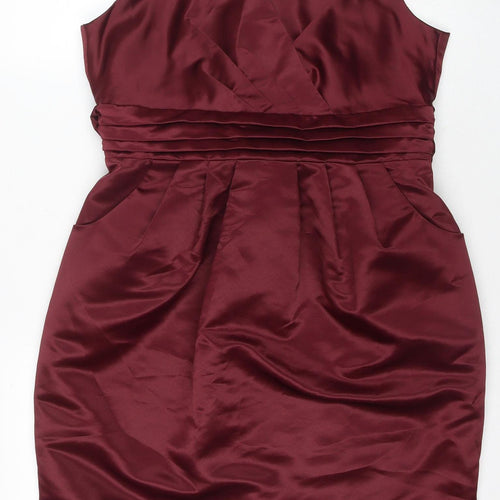 BHS Women's Red Sheath Dress Size 16 Sleeveless V-Neck