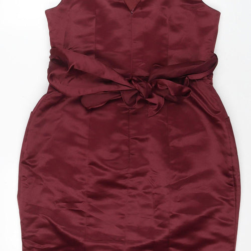 BHS Women's Red Sheath Dress Size 16 Sleeveless V-Neck