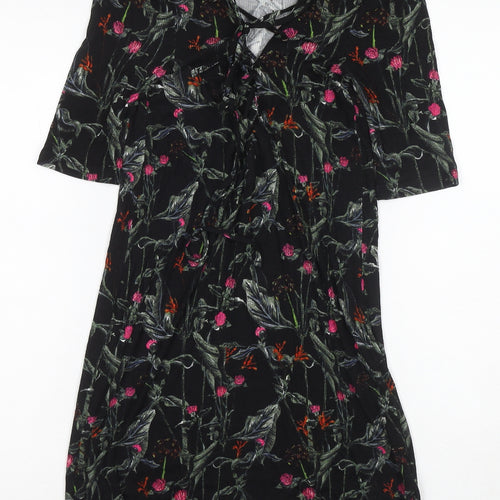 Topshop Women's Floral Black Dress - Size 6, Half Sleeves