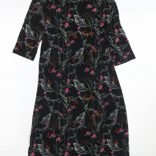 Topshop Women's Floral Black Dress - Size 6, Half Sleeves
