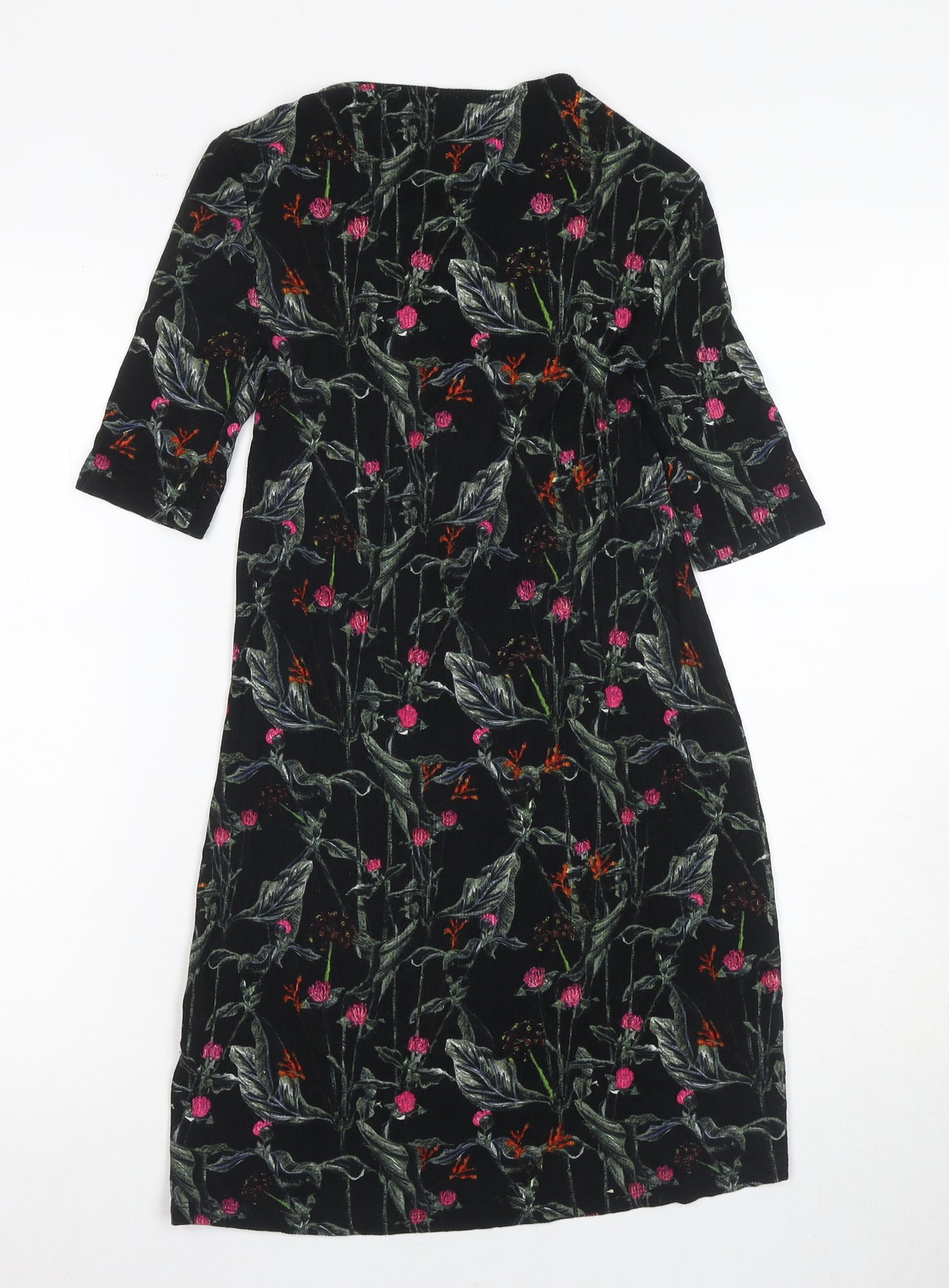 Topshop Women's Floral Black Dress - Size 6, Half Sleeves