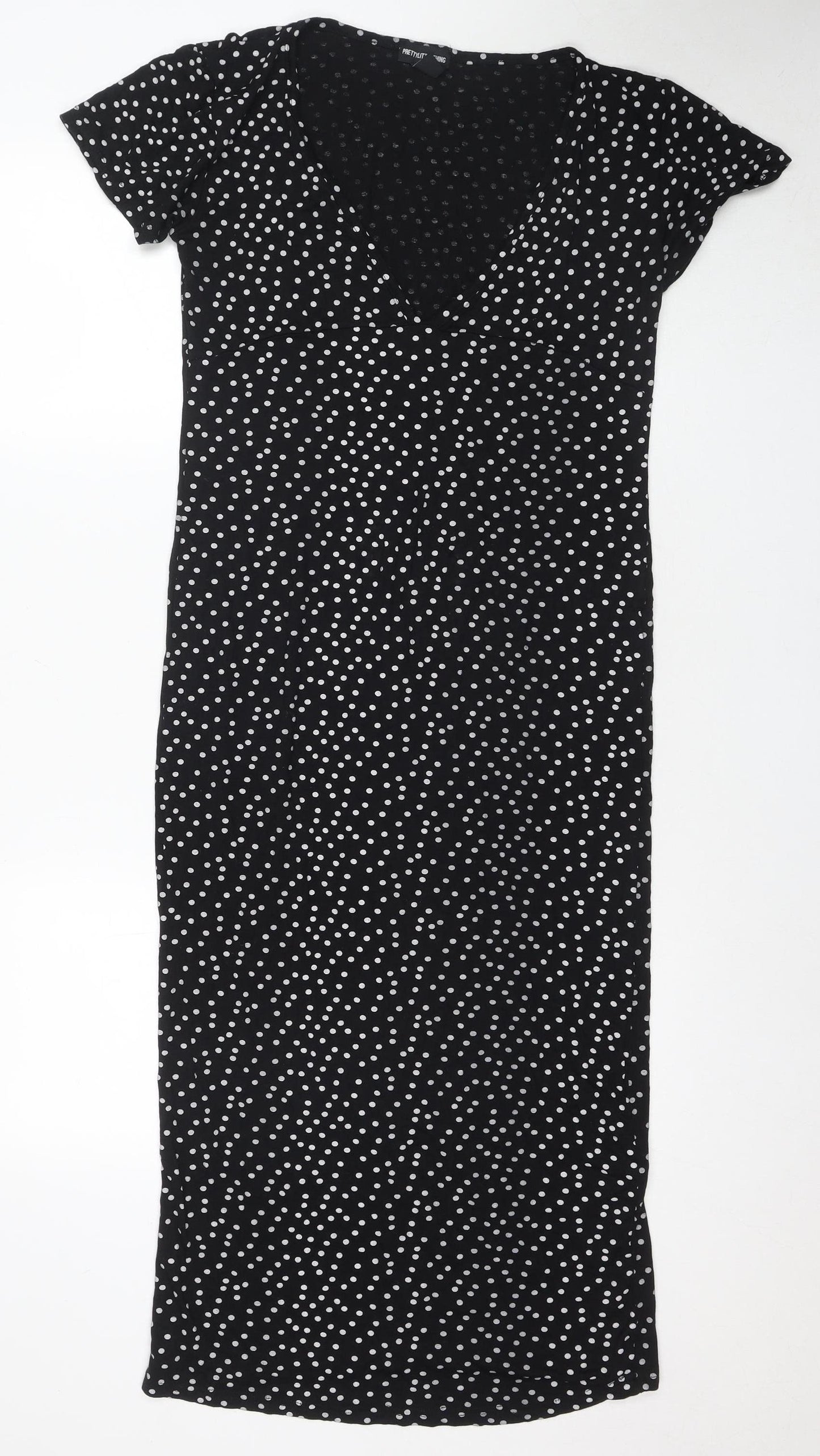 PRETTYLITTLETHING Women's Black Polka Dot Long Shift Dress, Size 18