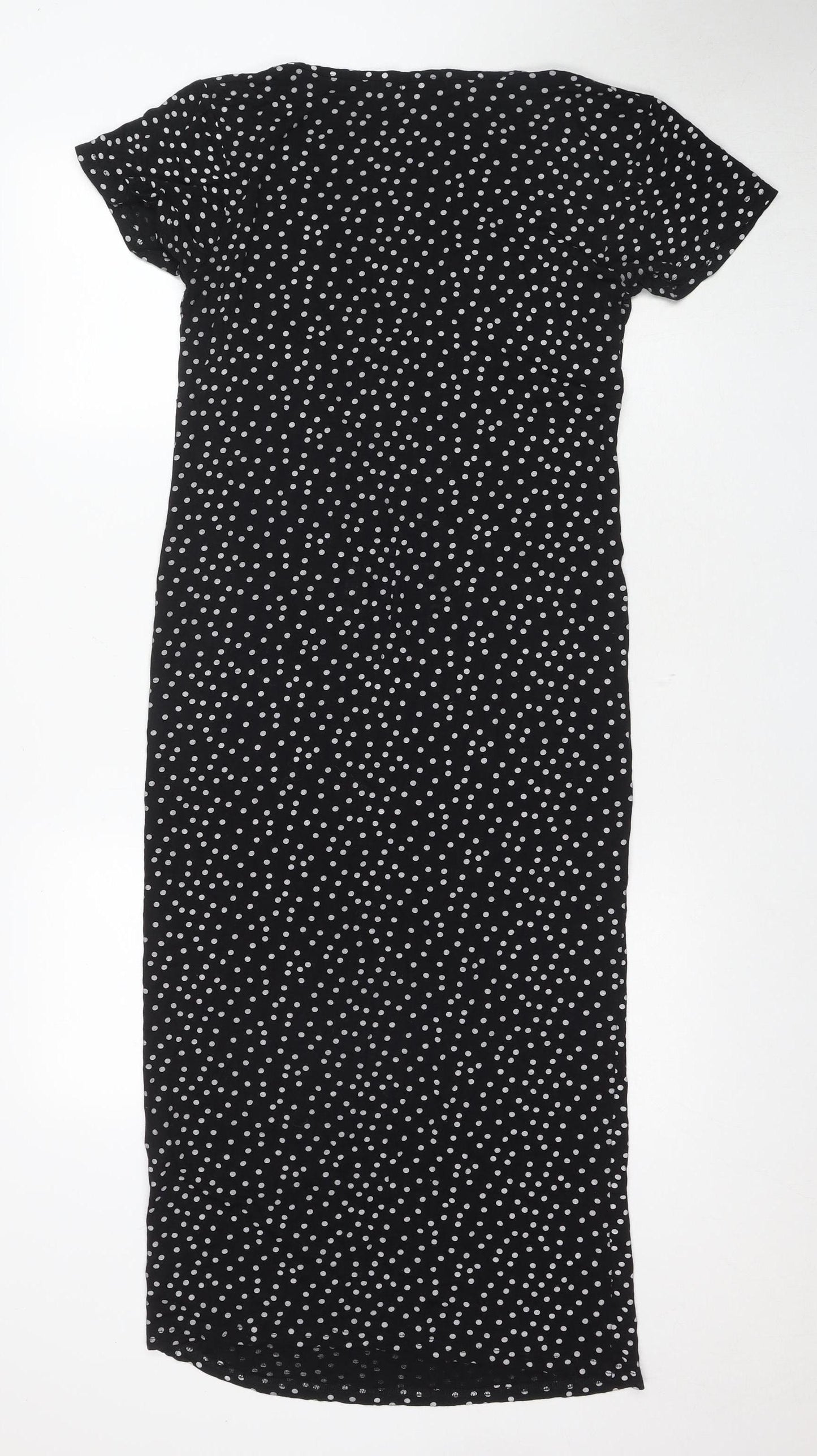 PRETTYLITTLETHING Women's Black Polka Dot Long Shift Dress, Size 18