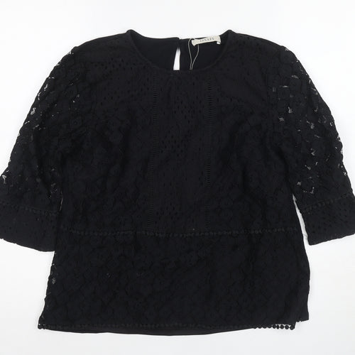 Oasis Women's Black Lace Top, L, 3/4 Sleeve
