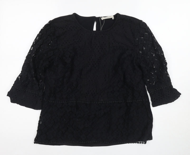 Oasis Women's Black Lace Top, L, 3/4 Sleeve