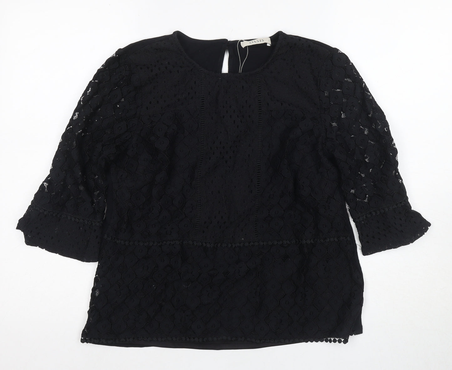 Oasis Women's Black Lace Top, L, 3/4 Sleeve