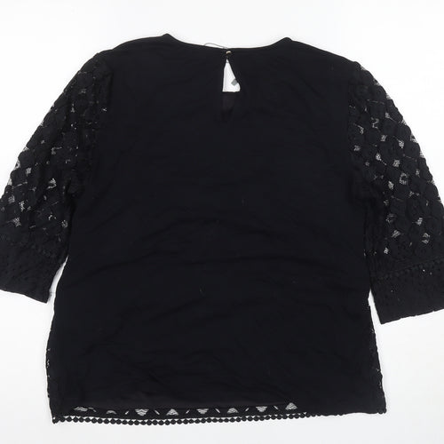 Oasis Women's Black Lace Top, L, 3/4 Sleeve