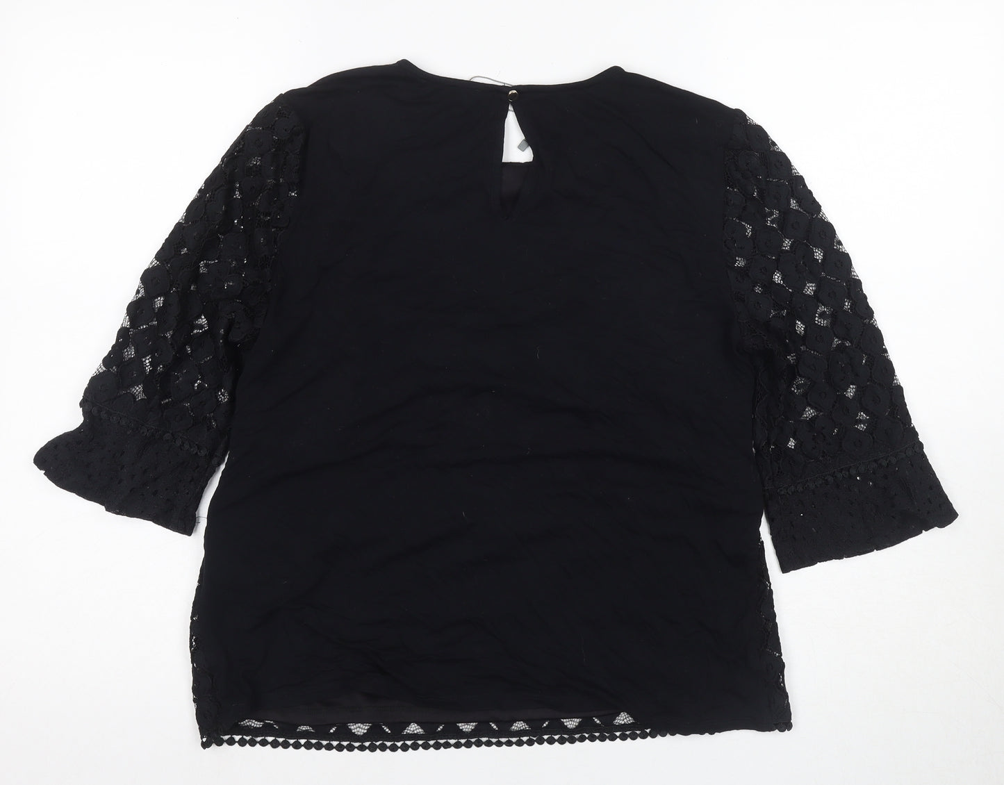 Oasis Women's Black Lace Top, L, 3/4 Sleeve