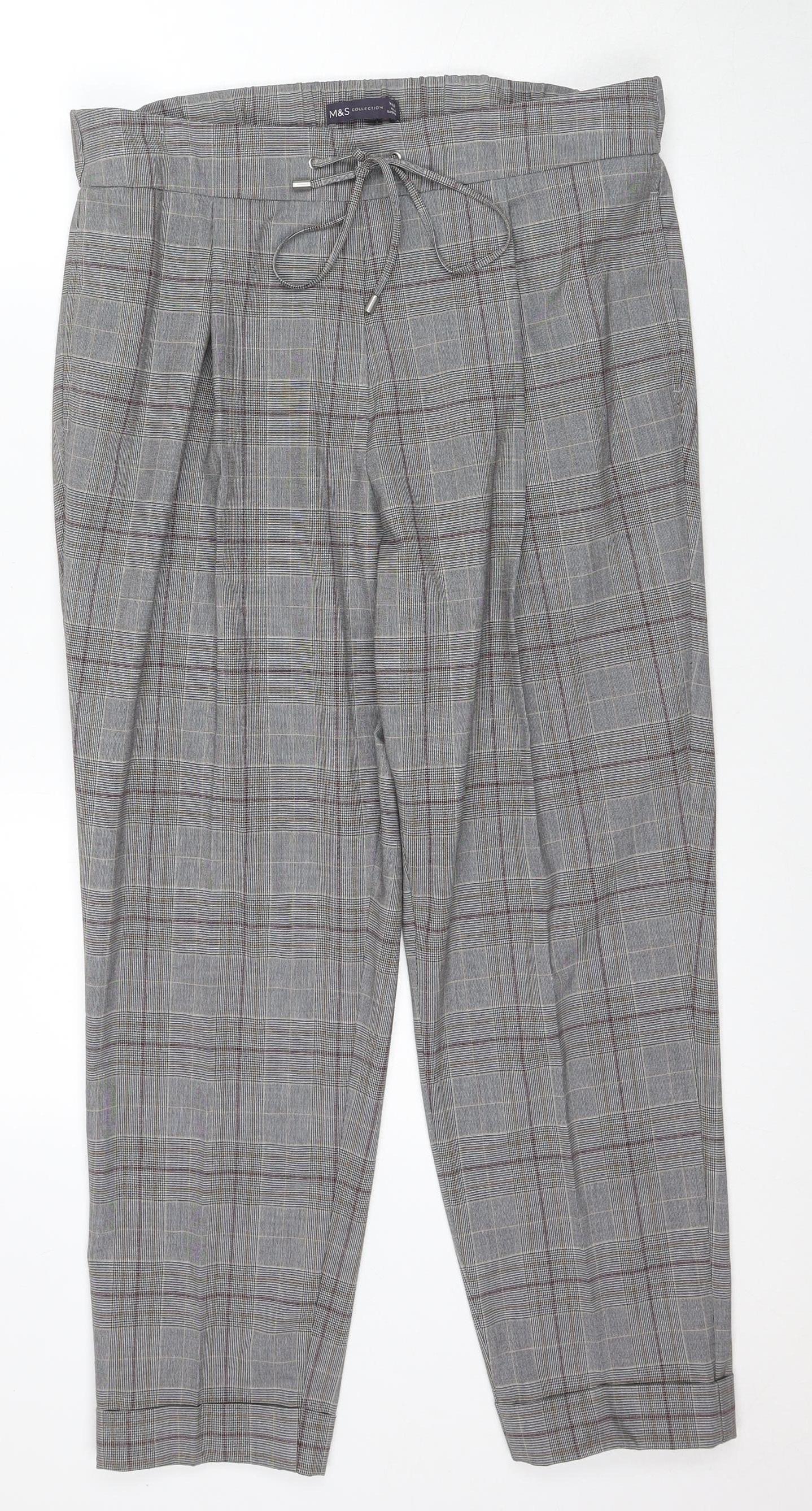 Marks & Spencer Women's Grey Plaid Trousers Size 16