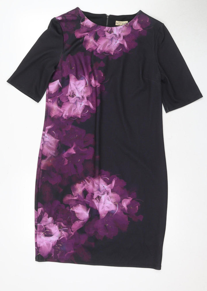 Phase Eight Women's Black Floral Sheath Dress Size 12