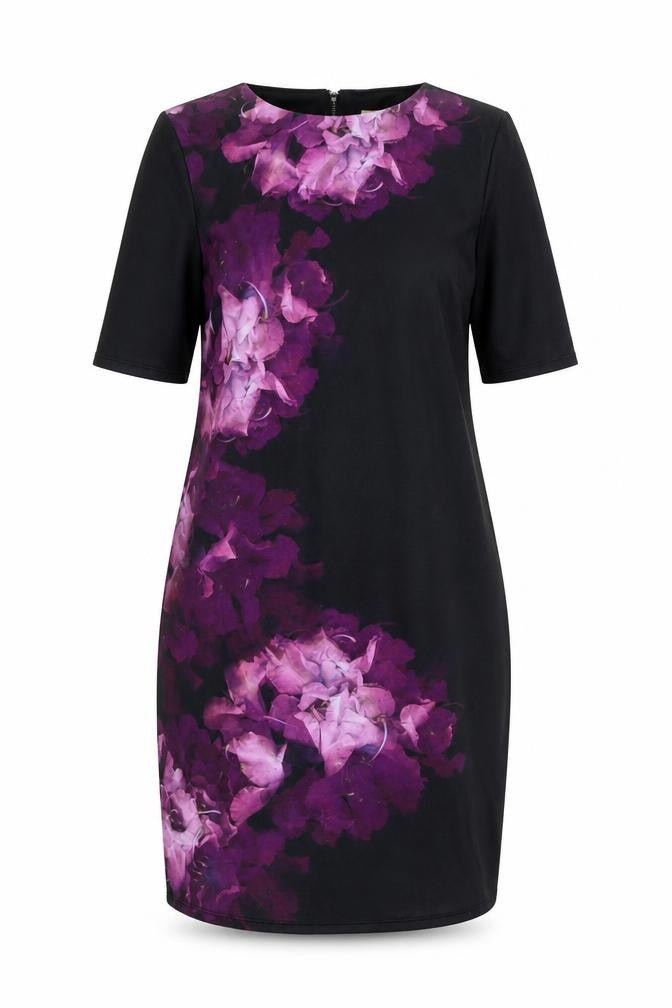 Front view of Phase Eight Women's Black Floral Sheath Dress, size 12