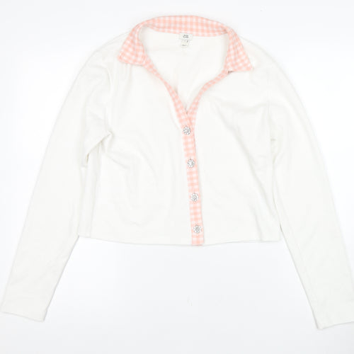 River Island Women's White Long Sleeve Button-Up Top