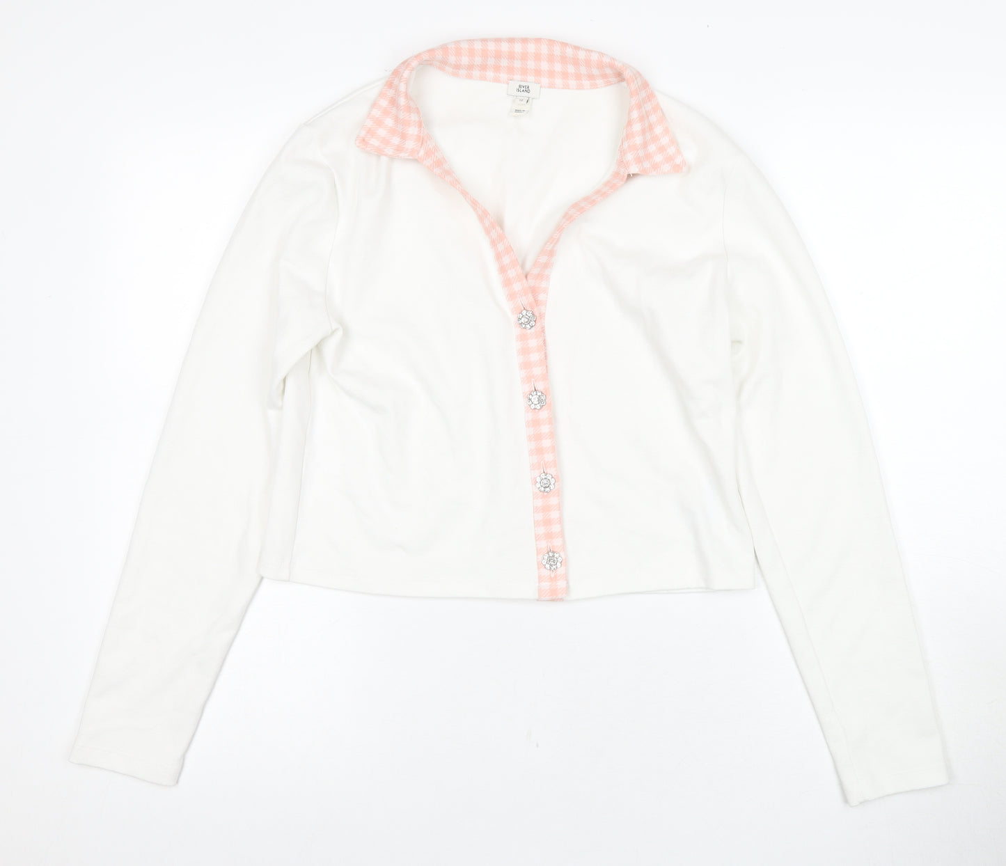 River Island Women's White Long Sleeve Button-Up Top