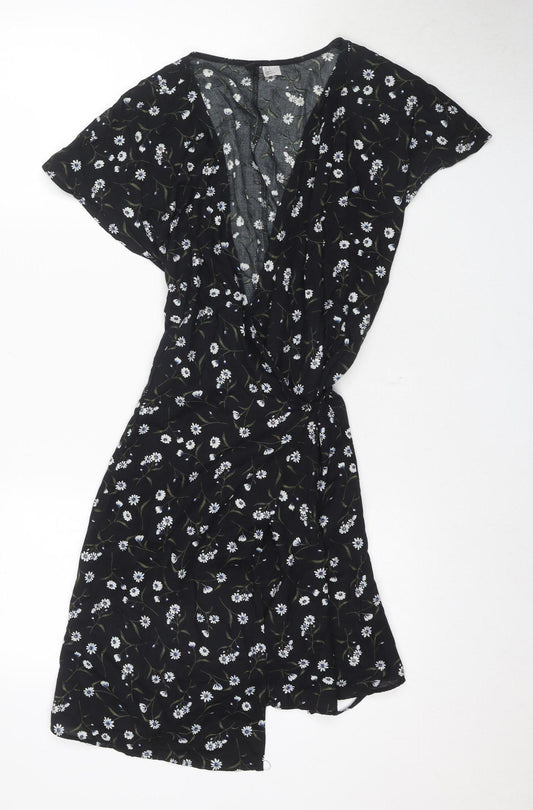 H&M Divided Women's Black Floral Wrap Dress M