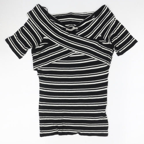 Oasis Women’s Black Striped Off Shoulder T-Shirt