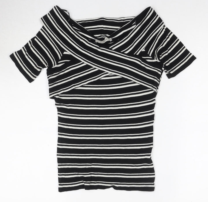 Oasis Women’s Black Striped Off Shoulder T-Shirt
