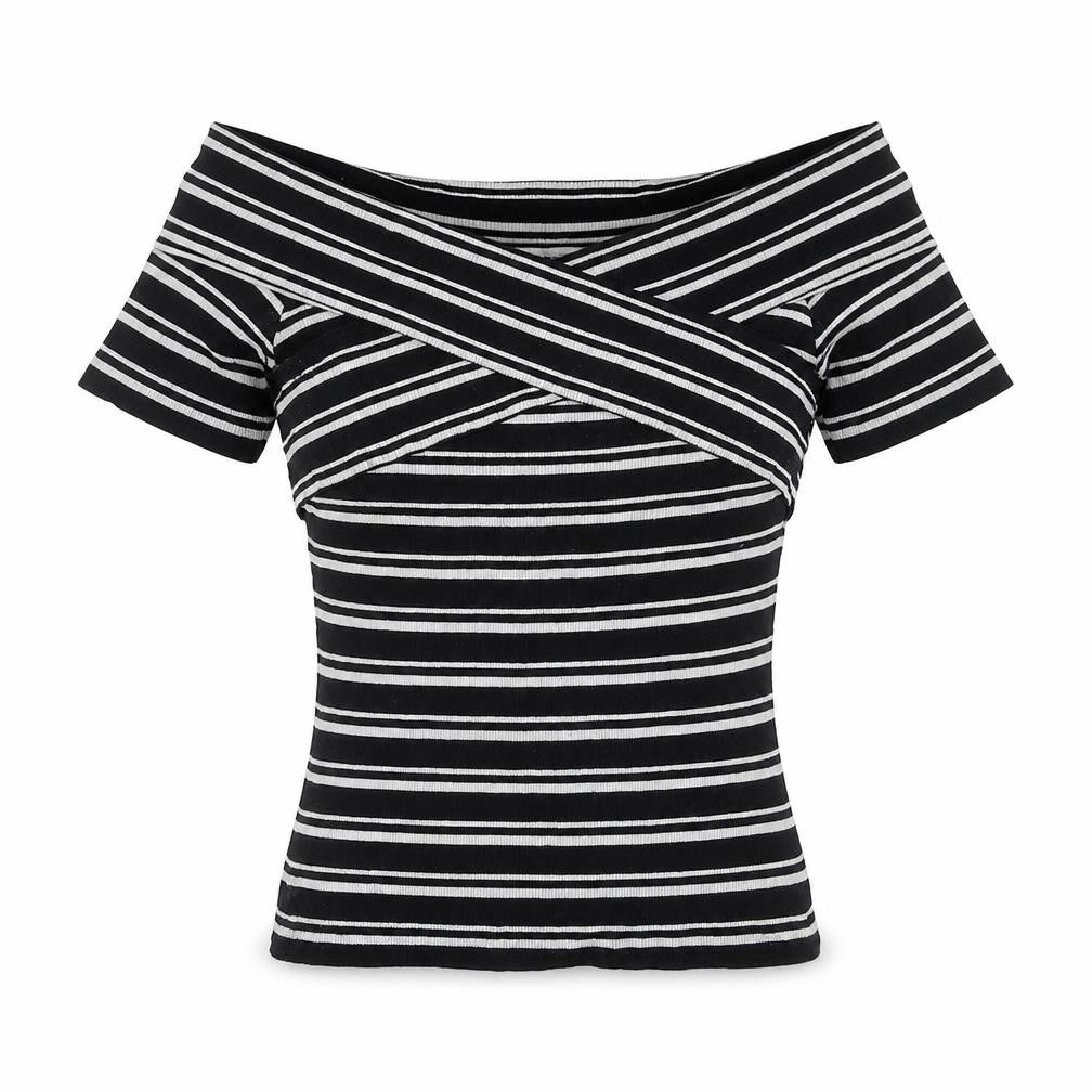 Oasis Women’s Black Striped Off Shoulder T-Shirt
