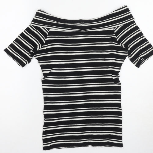 Oasis Women’s Black Striped Off Shoulder T-Shirt
