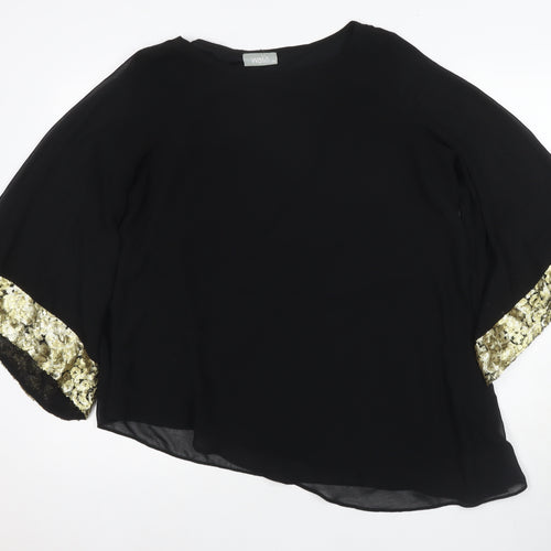 Wallis Women's Black 3/4 Sleeve Sequin Blouse, Size M